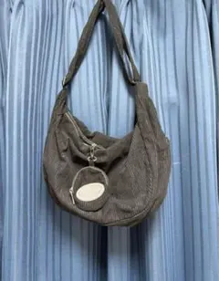 コーデュロイ グレー ショルダーバッグ