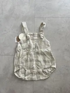 リネンブレンド チェック柄 サロペット70cm