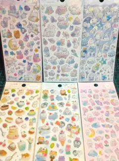 6枚 ぷっくりシール パンケーキ ウサギ ネコ シマエナガ ユニコーン ぷくぷく