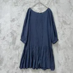 nano universe♡7分袖 ワンピース ドット柄 ネイビー Free