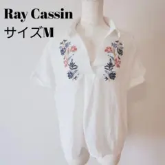 Ray Cassin ホワイト 刺繍 半袖 シャツ M 大人可愛い A0742のサムネイル