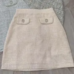 evelyn ツイードパールラインスカート ピンク