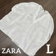 ZARA リネン100% スキッパーシャツプルオーバー　L 白