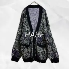 c384 HAREハレ　アニマル柄モヘヤニットカーディガンM ふわもこパイソンのサムネイル