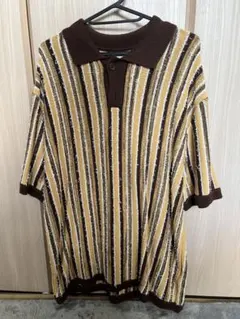 ZARA ストライプ ニットポロシャツ L 未使用