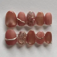 赤系ネイルチップ【Mサイズ】ニュアンスネイル　マグネットネイル　リングネイル