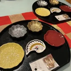 お正月 皿 2人前 鶴 椿 菊 金 豆皿 食器 組み替え可 同梱割引します