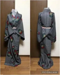 袖しつけ付き!!グレー地 ラスタ亀甲紋 誂え単