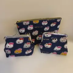 猫イラスト紺色コインケース3点セット