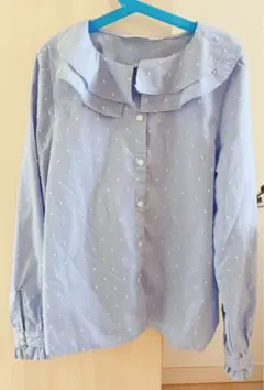 H&M 水色ドット柄フリル襟長袖シャツ　140cm