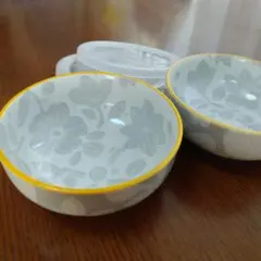 花柄 陶器 小鉢 2個 セット蓋付き