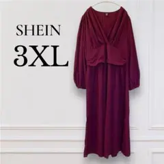 早い者勝ち✨　SHEIN 【3XL】　バーガンディ ドレープ　ワンピース