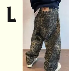 L ヒョウ柄 デニム パンツ カジュアル ストリート 豹柄 グランジ ワイド