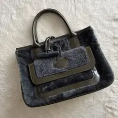 LONGCHAMP ロンシャン ハンドバッグ ファー エナメル グレージュ