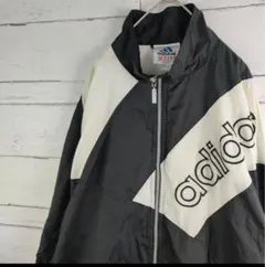 【激レア】90s アディダス 刺繍ロゴ　ナイロンジャケット　ブラックホワイト