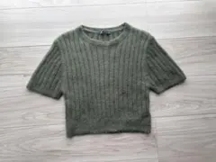 ZARA オリーブグリーン 半袖リブセーター