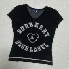 BURBERRY ブルーレーベル アンゴラ カシミヤ 混 Vネック 半袖 ニット