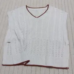 ニットベスト ポンチョ風 Vネック ホワイト F アクシーズ