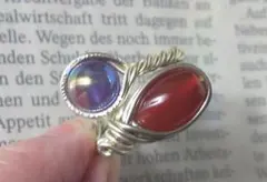 レッドアゲート＆アメジストオーラTwinリング☆指輪GOLDハンドメイド