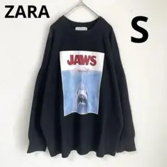 《ZARA》黒のオーバーニット ジョーズ ビックプリント スウェット風生地 Sのサムネイル