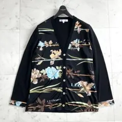 【美品】レオナール アンサンブル トリム 花柄 透かし袖 金ボタン イエロー М レオナール アンサンブル 花柄 トリム L カーディガン 綿100 オレンジ
