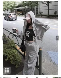 grl ダブルジップパーカーxワイドパンツスウェット セットアップ［pm752］