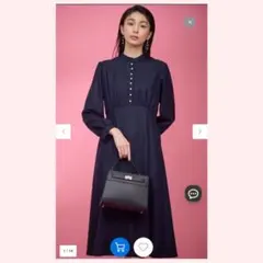 【KUMIKYOKU NAVY】組曲 ウールジョーゼット バンドカラーワンピース