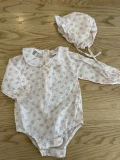 ZARA フラワープリントドット柄ロンパースと帽子セット