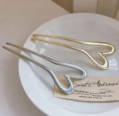 ハートかんざし 2本セット ゴールド シルバー 簪 ヘアアクセ まとめ髪 お団子