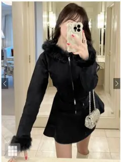 GRL ファーパーカー×フレアスカートニットセットアップ[an1481]