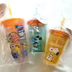 ストロー付　二層タンブラー3点セット　未使用　ミニオンズミッキーマウススヌーピー