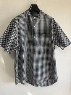 〈美品〉DANTON ダントン【L相当】リネン混半袖バンドカラー チェック 美品〉DANTON ダントン【L相当】リネン混半袖バンドカラー チェック