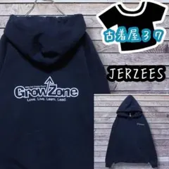 古着ジャージーズ刺繍ロゴデカロゴバックプリントスウェットパーカー紺ネイビーL