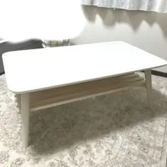 ローテーブル 白 ホワイト 折りたたみ 棚付き 木製 センターテーブル