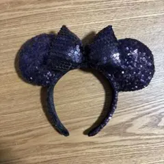 ディズニー ミニー スパンコール カチューシャ 黒 紫