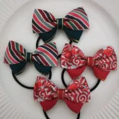 【974】クリスマスリボンヘアゴムセット 4個
