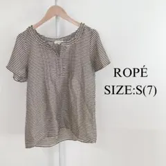 【美品】 ROPÉ レディース 半袖 Tシャツ ボーダー ギャザー 上品 綺麗めのサムネイル
