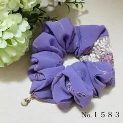 シュシュ 花柄 紫 ハンドメイド No.1583