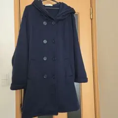 ネイビー フード付き裏起毛フリース コート★大きいサイズ