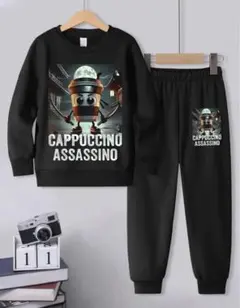 イタリアンブレインロッド　裏起毛セットアップ　黒　100cm