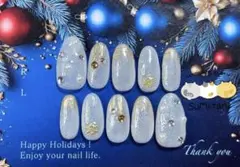 ネイルチップ ホワイト ゴールド パール 冬 クリスマスネイル 雪 上品ネイル