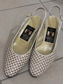 【MIHAMA】バックベルトパンプス　白×ベージュ　メッシュ　23cmのサムネイル