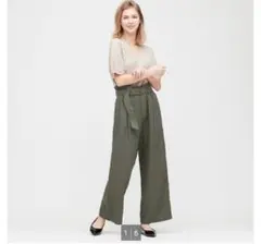 ダークグリーン ワイドパンツ ユニクロ S ベルテッドリネンレーヨンワイドパンツ