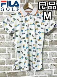 【早い者勝ち✨】フィラゴルフ レディース 半袖 ポロシャツ M 総柄 ホワイト系