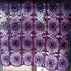 手編みハンドメイドモチーフ編み紫色ブランケット　№３６６
