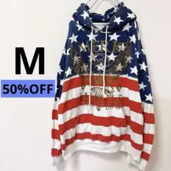 SALE✨アメリカ国旗デザイン【M】フード付きパーカー US