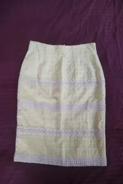 レース タイトスカート 黄色 ひざ丈