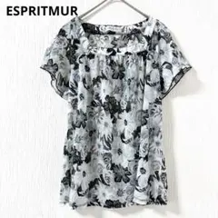 ESPRITMUR 花柄 シアー ブラウス 半袖 モノクロ 白 黒 Tシャツのサムネイル