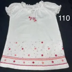 979. ピンクハウス　半袖花の刺繍の白いトップスM(110)