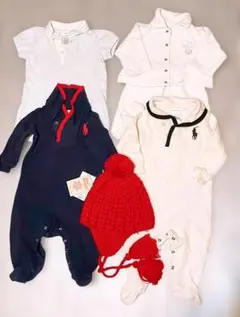 【美品】POLO　プチバトー　ベビーロンパースセット 6M　ニットキャップ